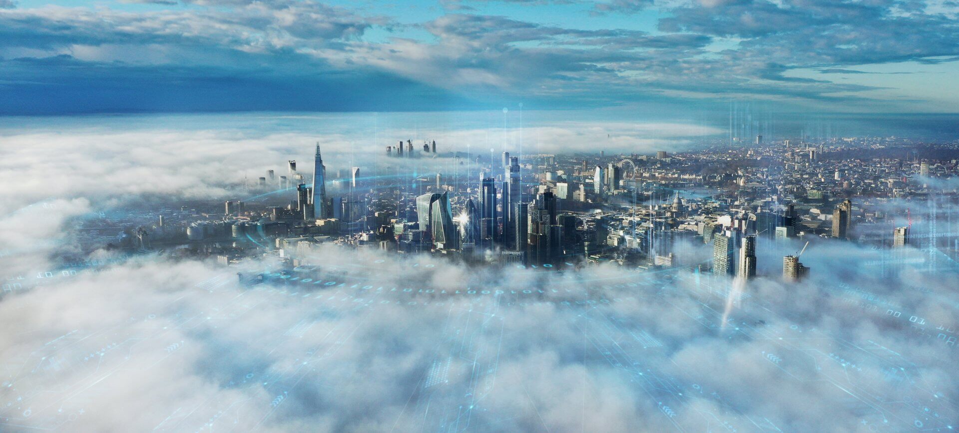 Aeriel view of London through clouds