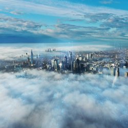 Aeriel view of London through clouds