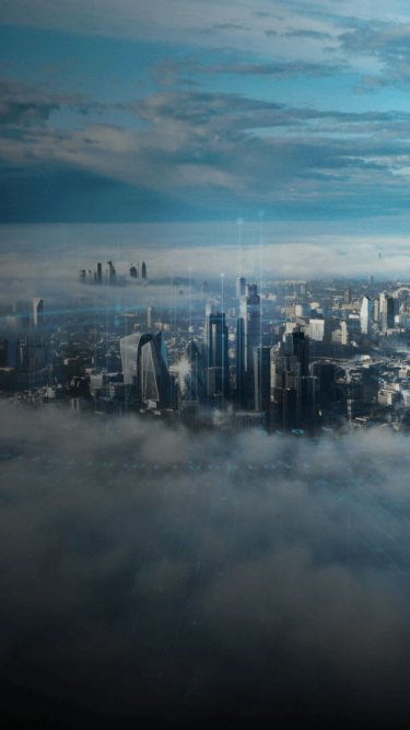 London skyline through clouds